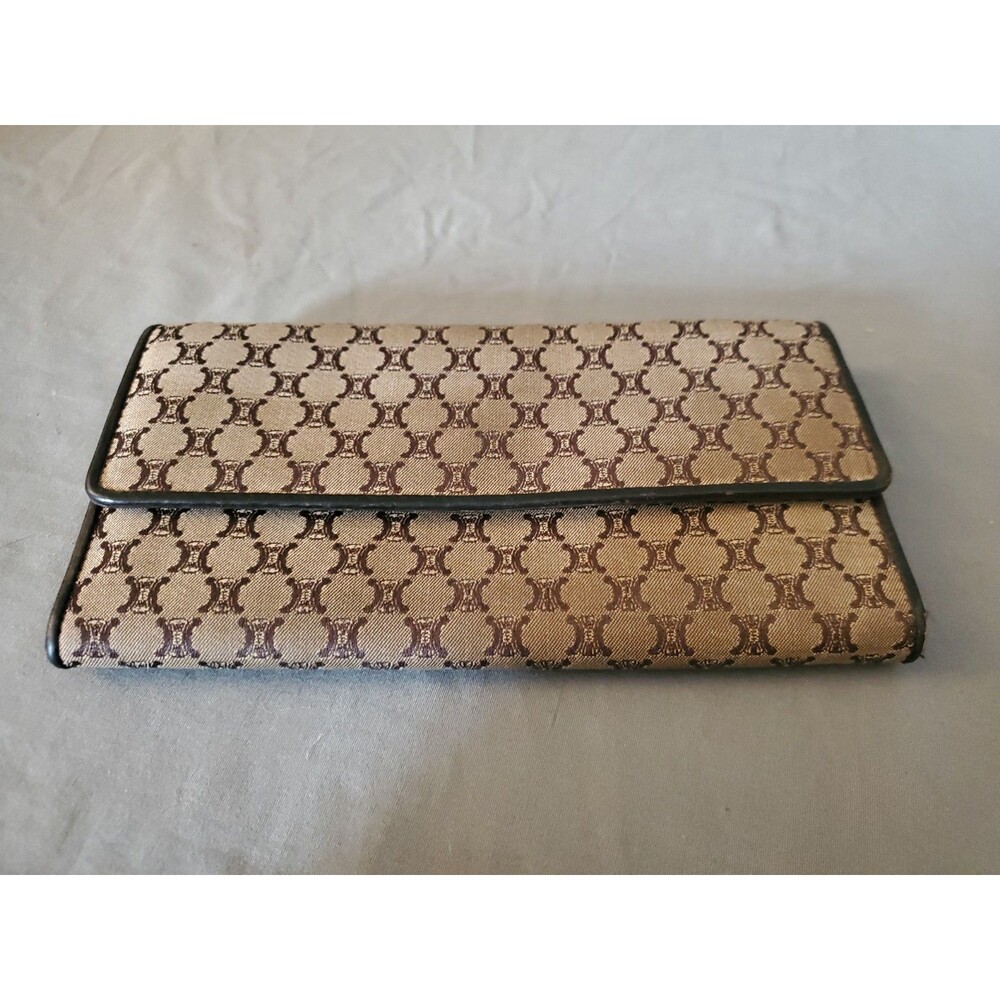 Celine Beige Brown Triomphe Canvas Continental Wallet
